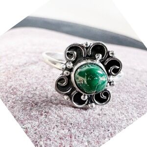 Sonoran Turquoise Sterling Silver Scroll Filigree Ring Size 8 Southwestern 925